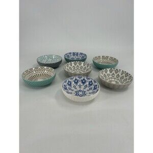 Signature Housewares Pad Print 5.5" Shallow Bowls Set of 7 Different Designs